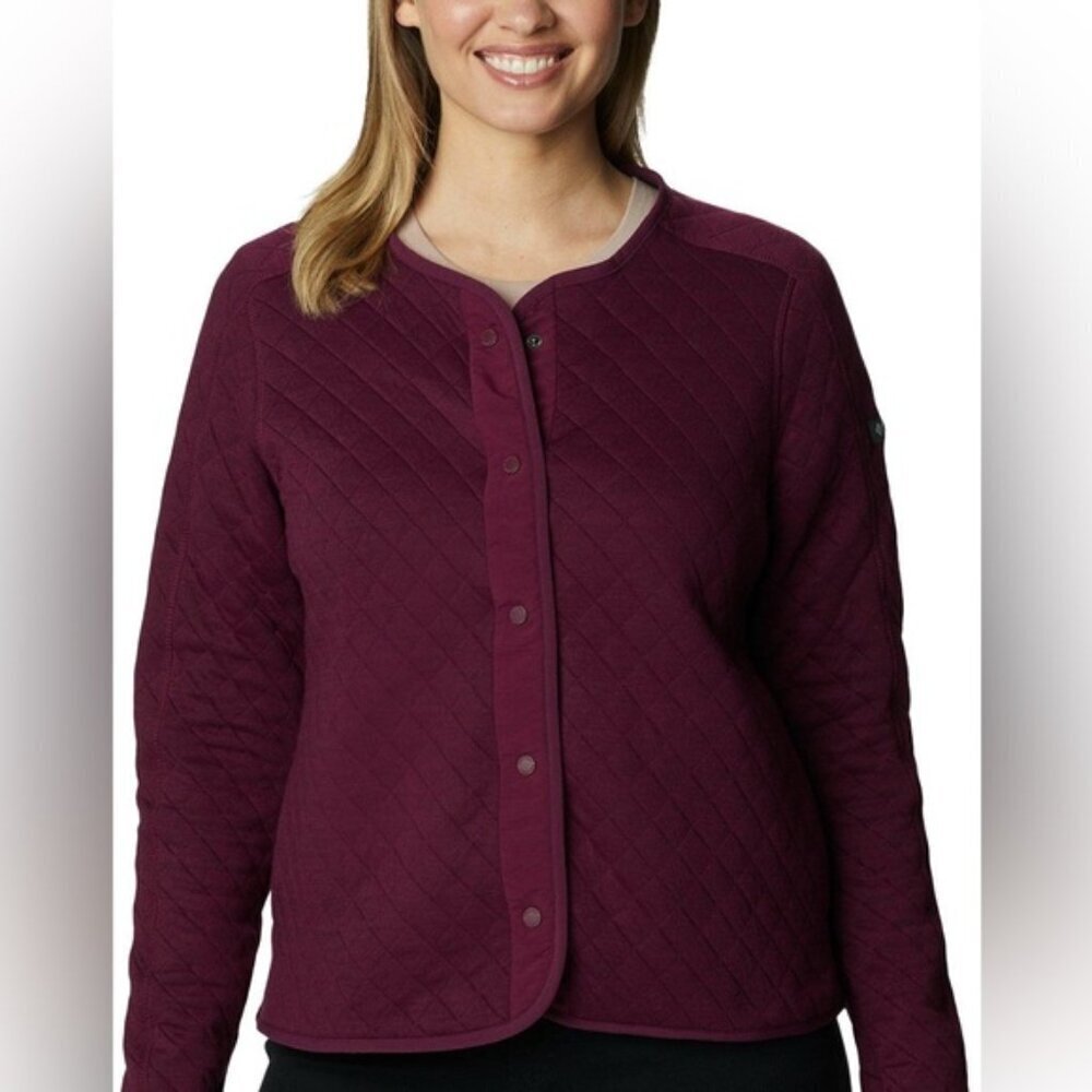 COLUMBIA Quilted Cardigan Sweater Burgundy Bordeaux Size XL